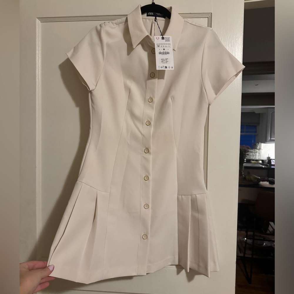 Zara White Mini Shirt Dress NWT
